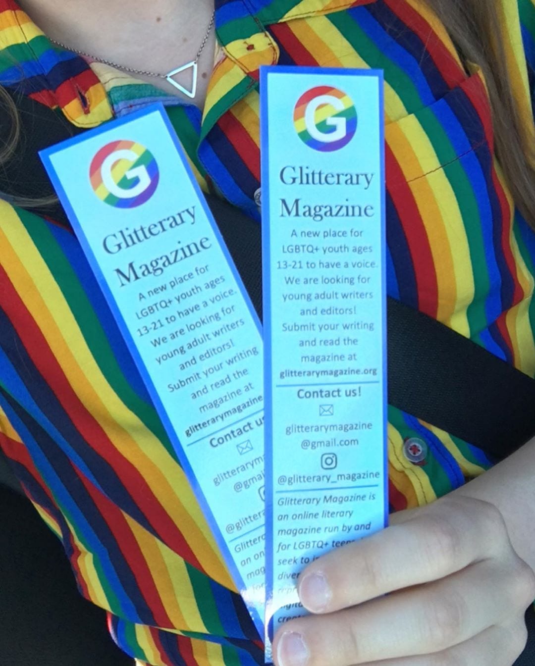 Bookmarks with Glittery Magazine info on it