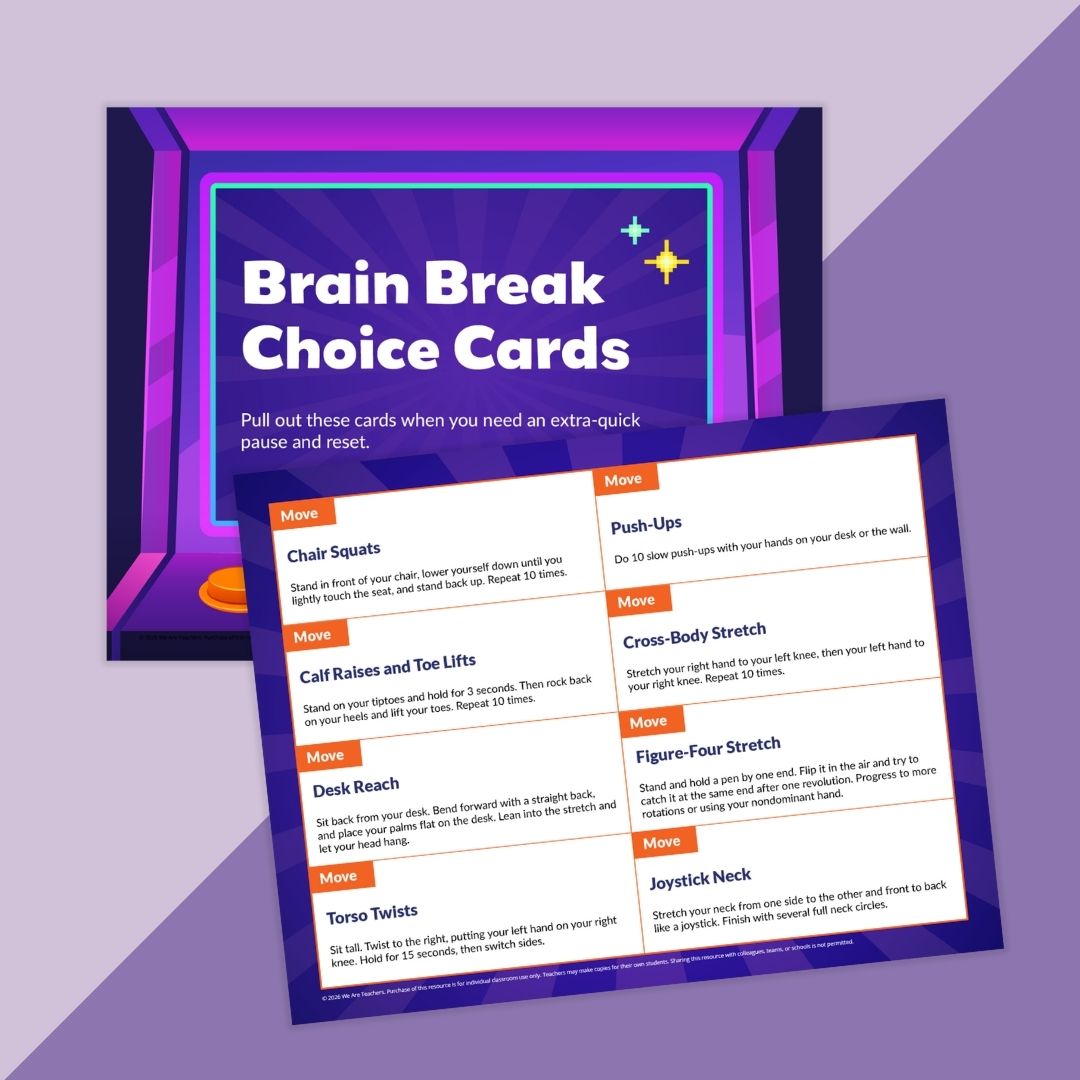 Images of task cards from the Brain Break Arcade for secondary students.