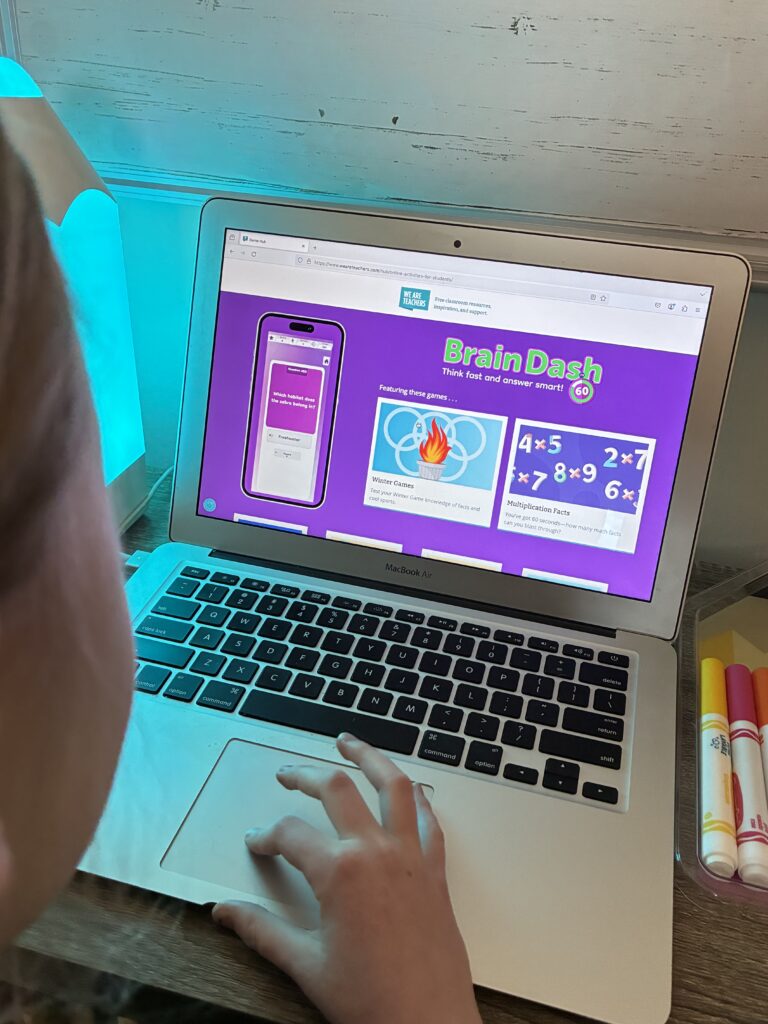 an image of a student playing the We Are Teacher Brain Dash 60 game at a computer