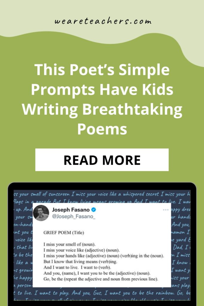 Check out these poetry prompts from Joseph Fasano and the incredible poems students are creating in response.