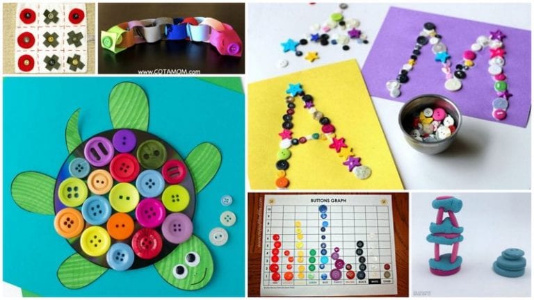 Six Separate Images of Bright Ways to Button Activities.
