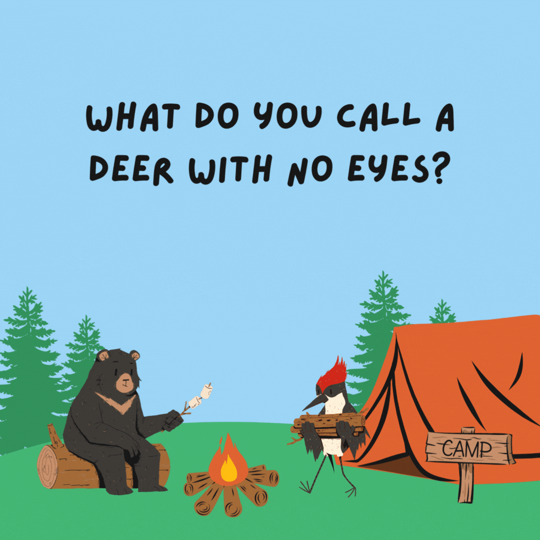 What do you call a deer with no eyes? I have no-eye-deer!