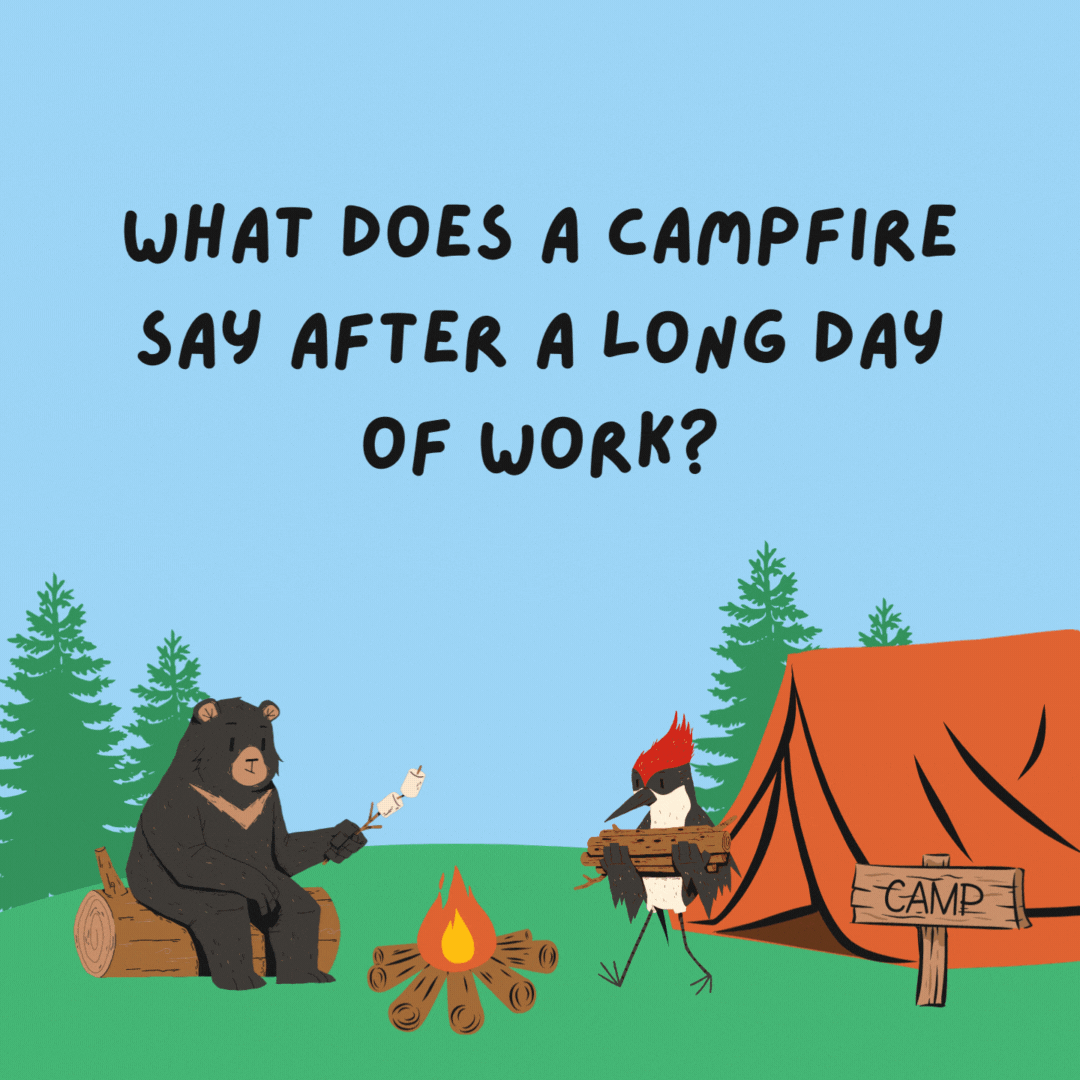 What does a campfire say after a long day of work? I'm burned out!- camping jokes
