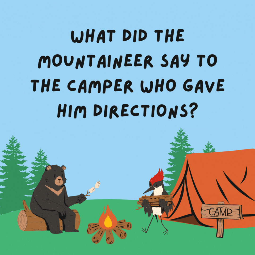 What did the mountaineer say to the camper who gave him directions? Thanks, that really Alps me out.
