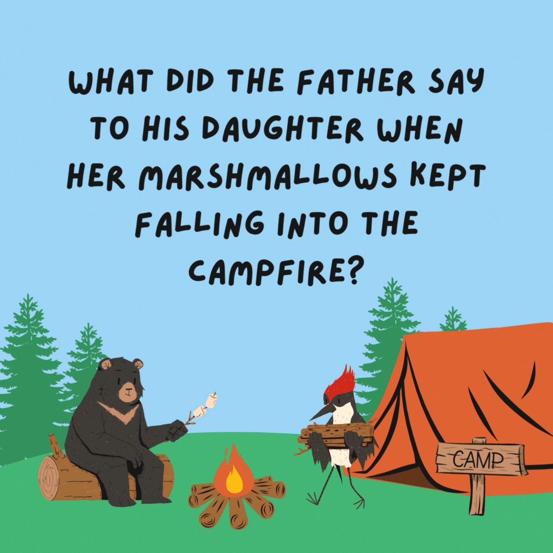 What did the father say to his daughter when her marshmallows kept falling into the campfire? Stick with it.