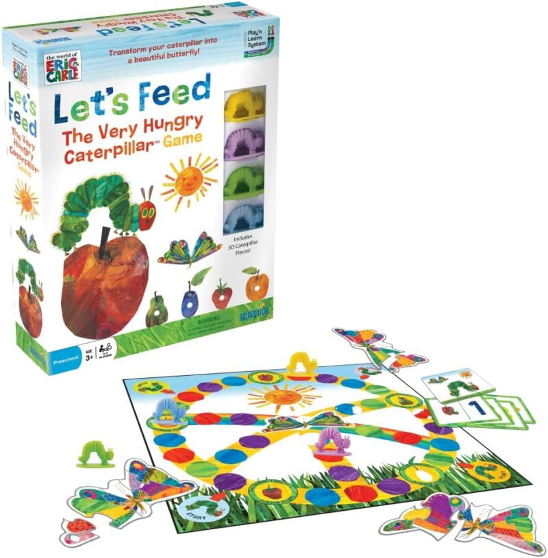 A colorful board game box and playing board are shown.