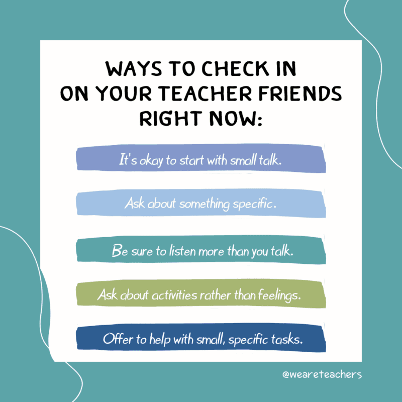 List of ways to check in on teacher friends