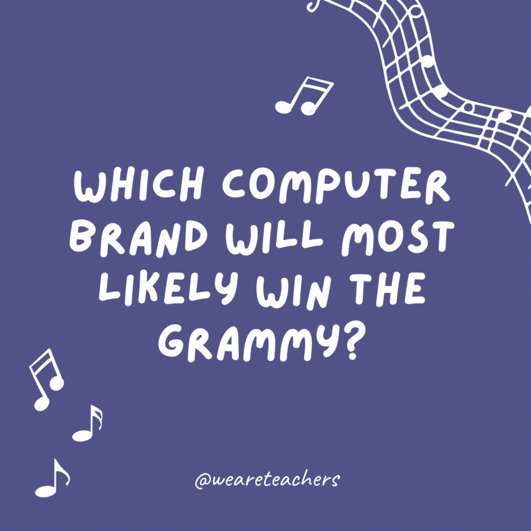 Which computer brand will most likely win the Grammy? 

A-Dell.- music jokes