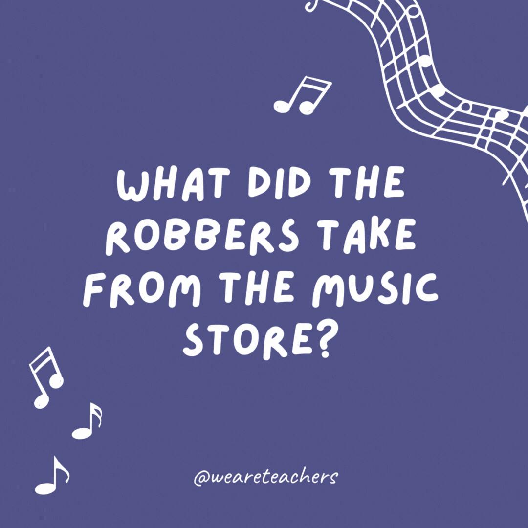 What did the robbers take from the music store? The lute.