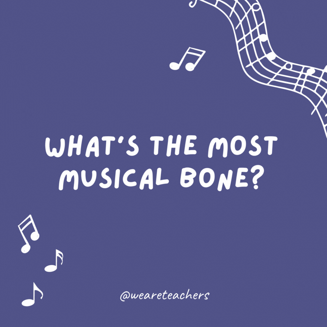 Example of music jokes for kids: What’s the most musical bone? The trombone.