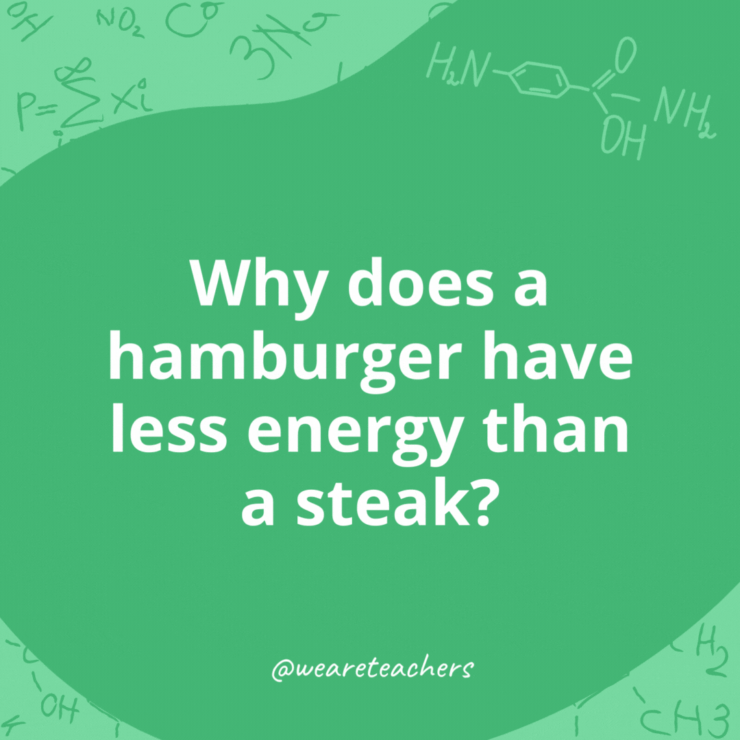 Why does a hamburger have less energy than a steak? 

Because it is in a ground state.