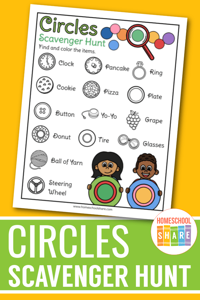 Worksheet for students to go on a circles scavenger hunt as an example of pi day activities