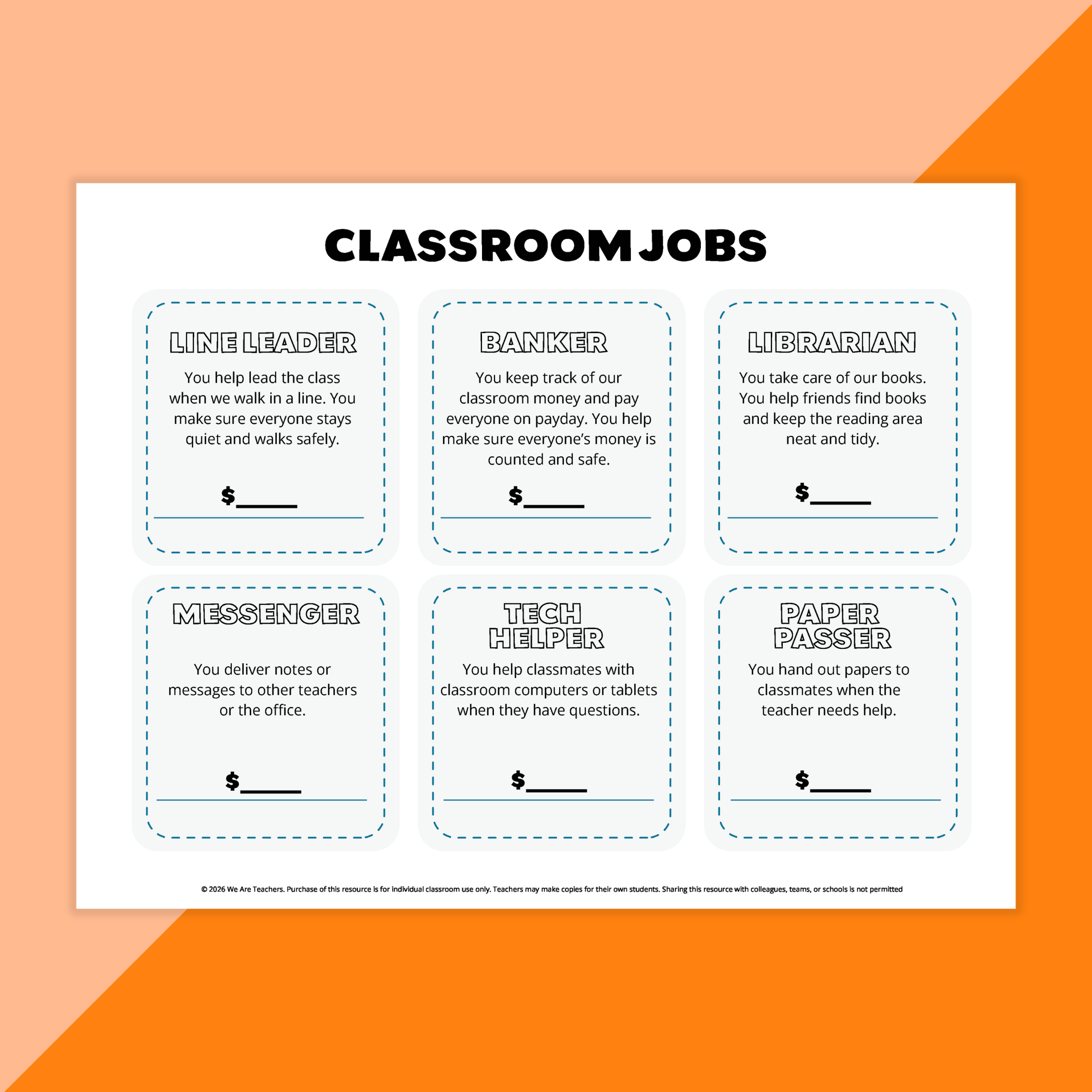 Image of the classroom jobs worksheet.