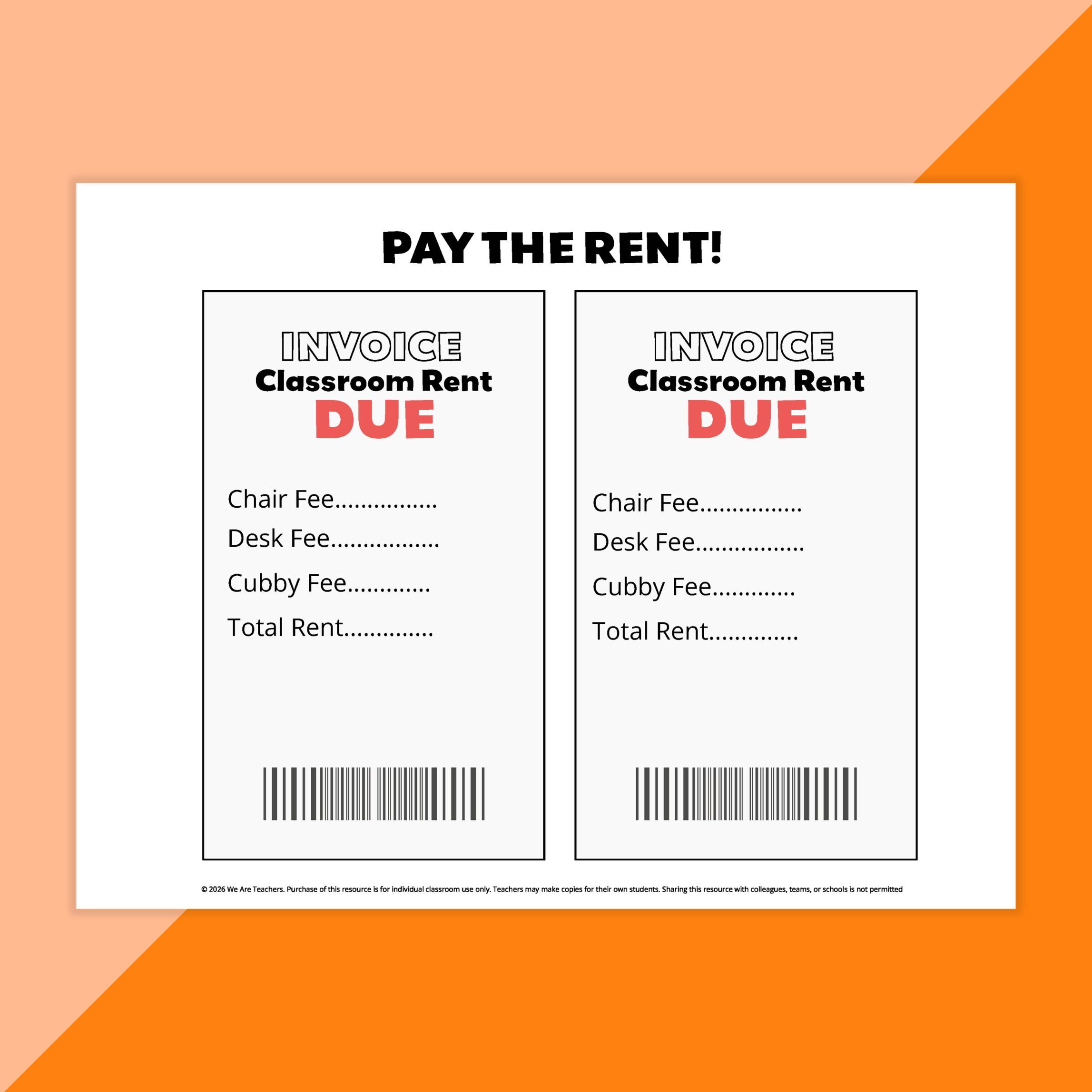 Image of the pay the rent worksheet.