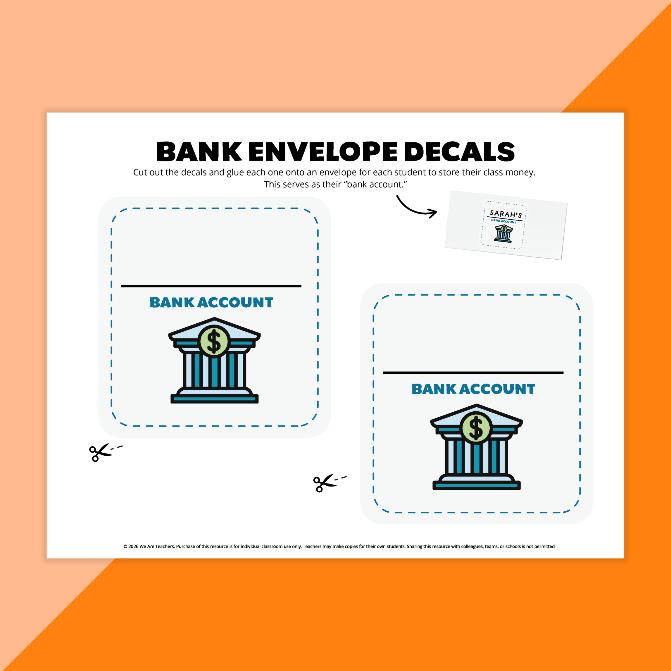 Image of the bank envelope decals printable.