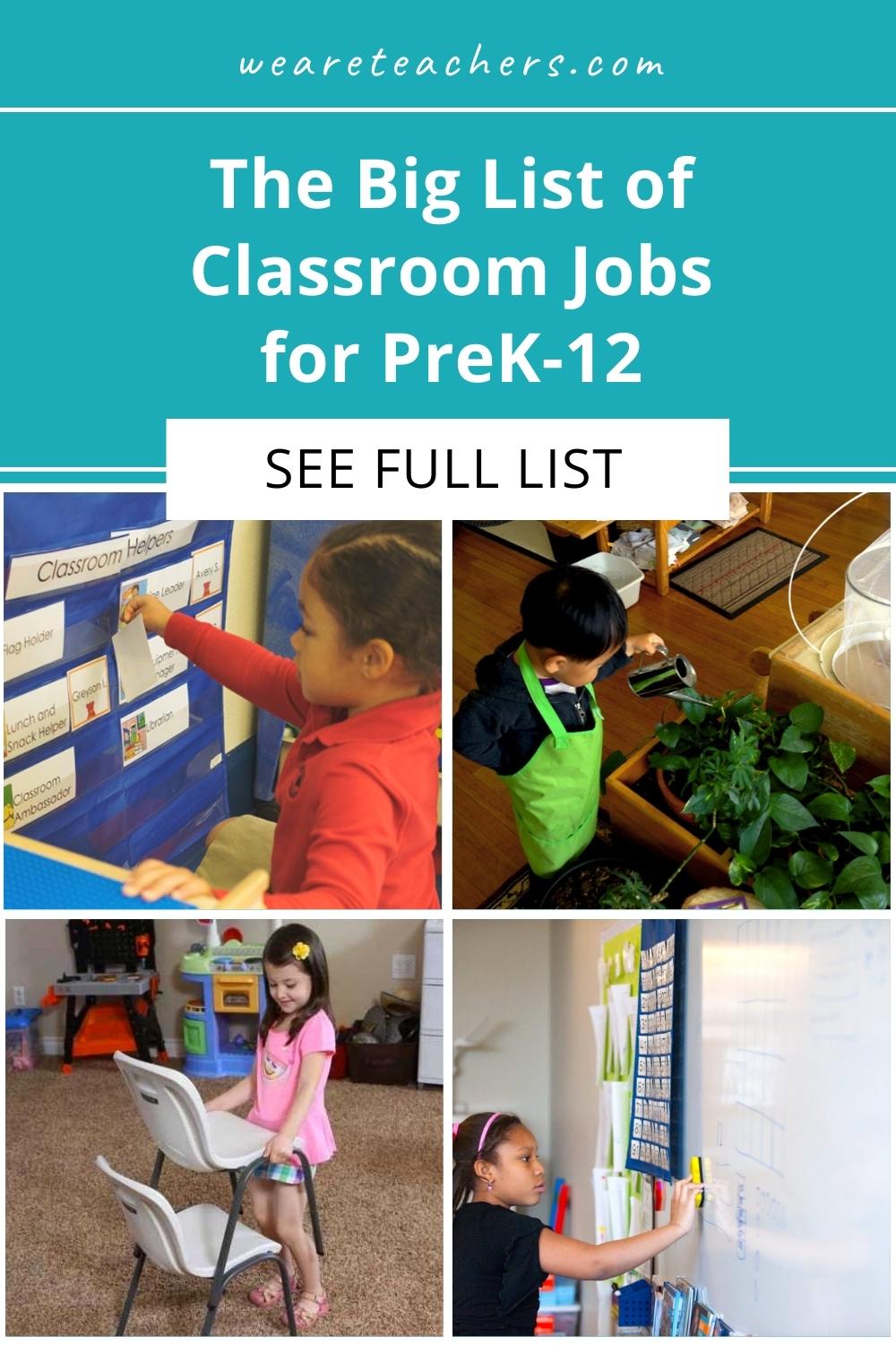 50 Classroom Jobs for PreK12