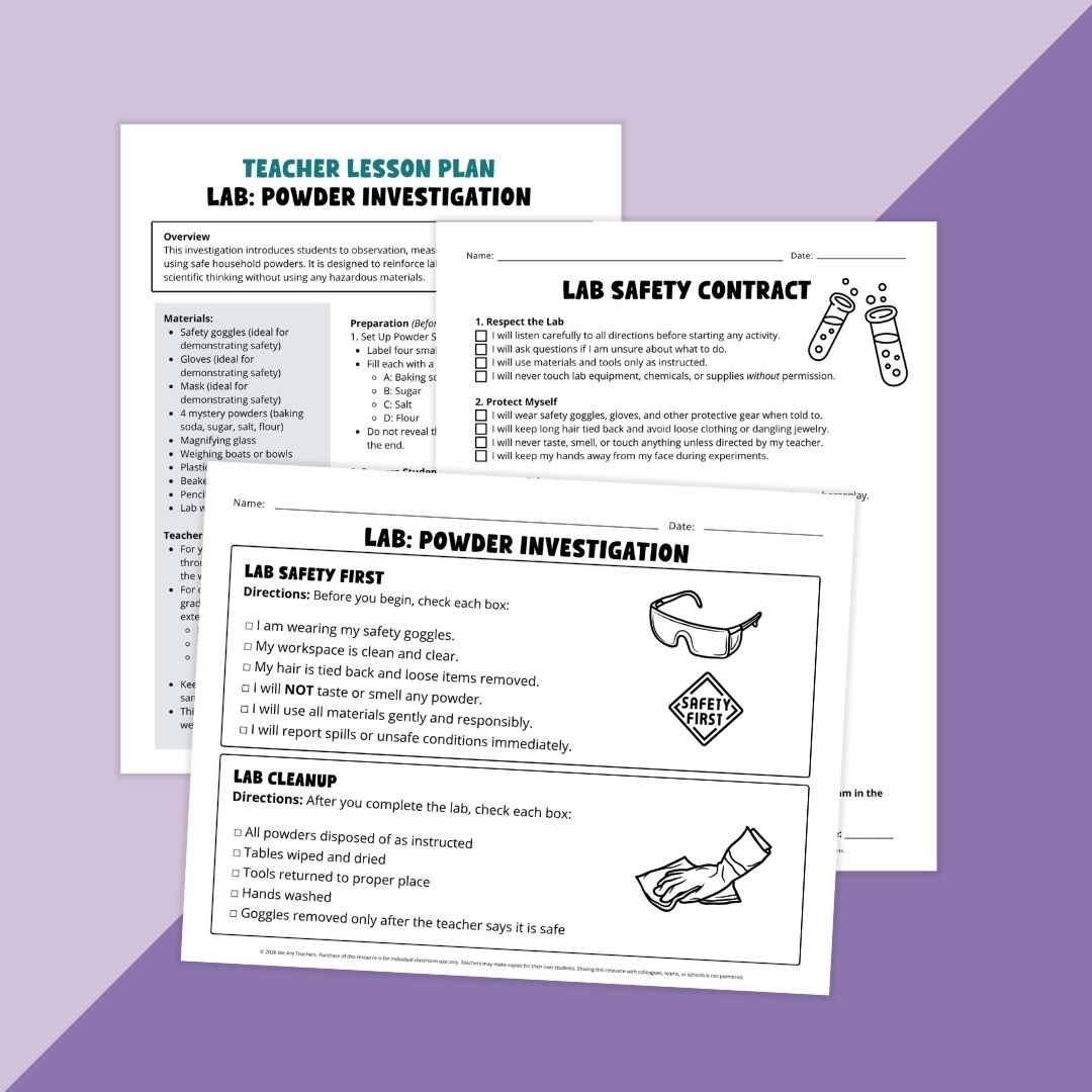 Images from the Lab Safety Worksheet & Activity Bundle.