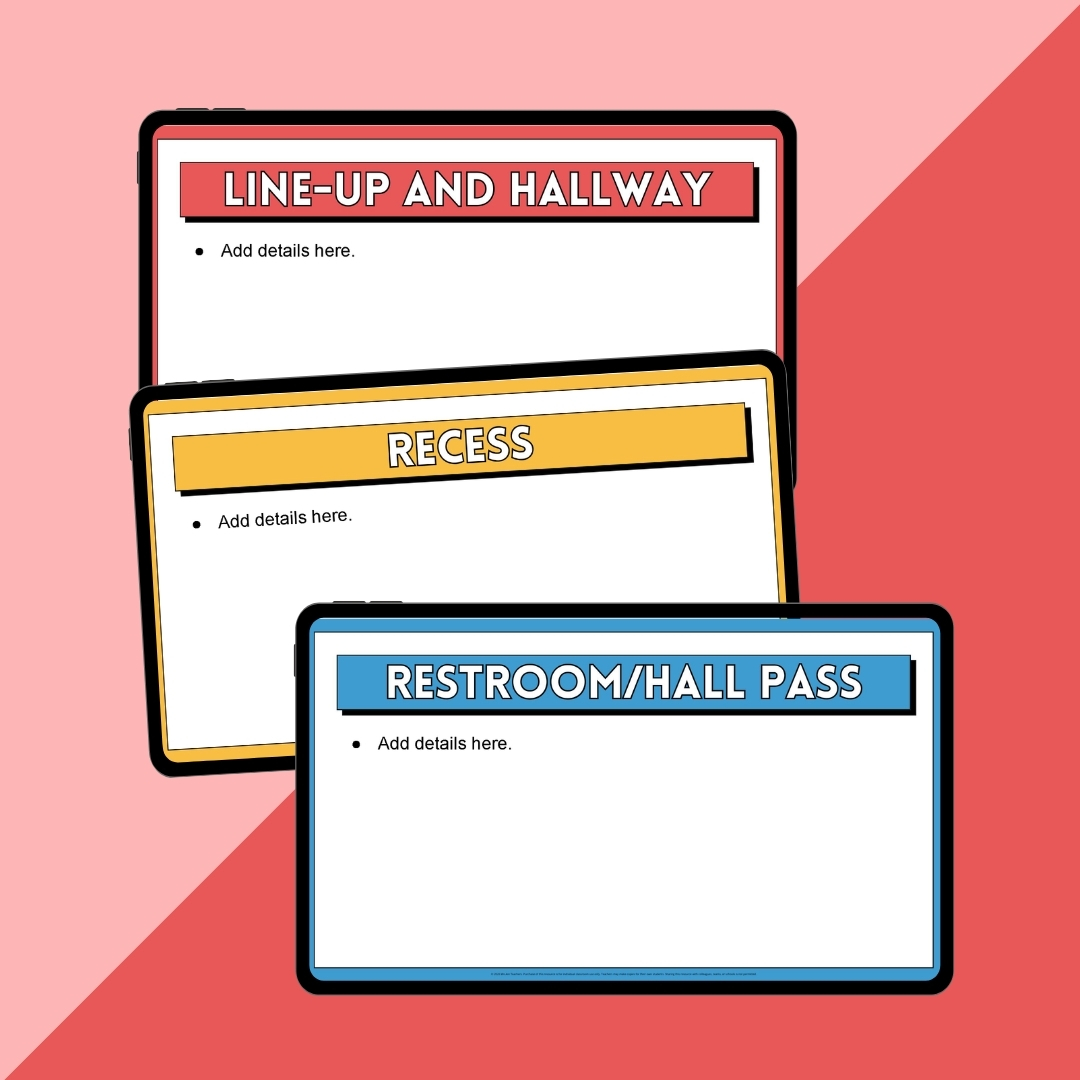 Images of slides helping teachers create procedures for their classroom management system.