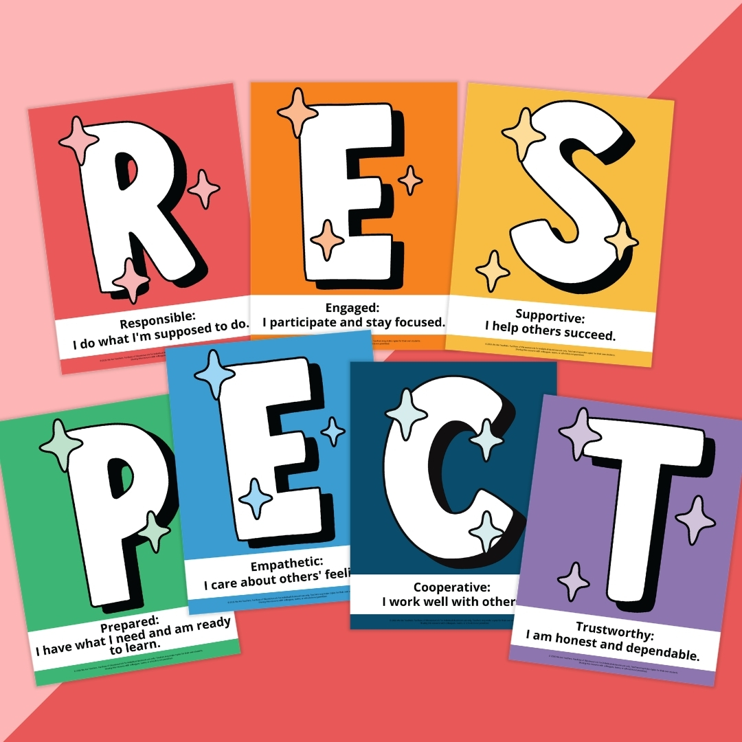 Images of posters each with a different letter spelling "Respect."