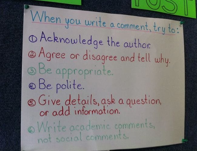 Good commenting guidelines anchor chart