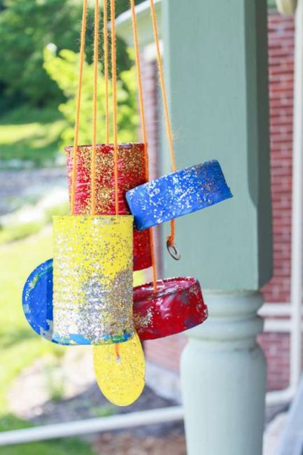 wind chime made from tin cans- recycling activities
