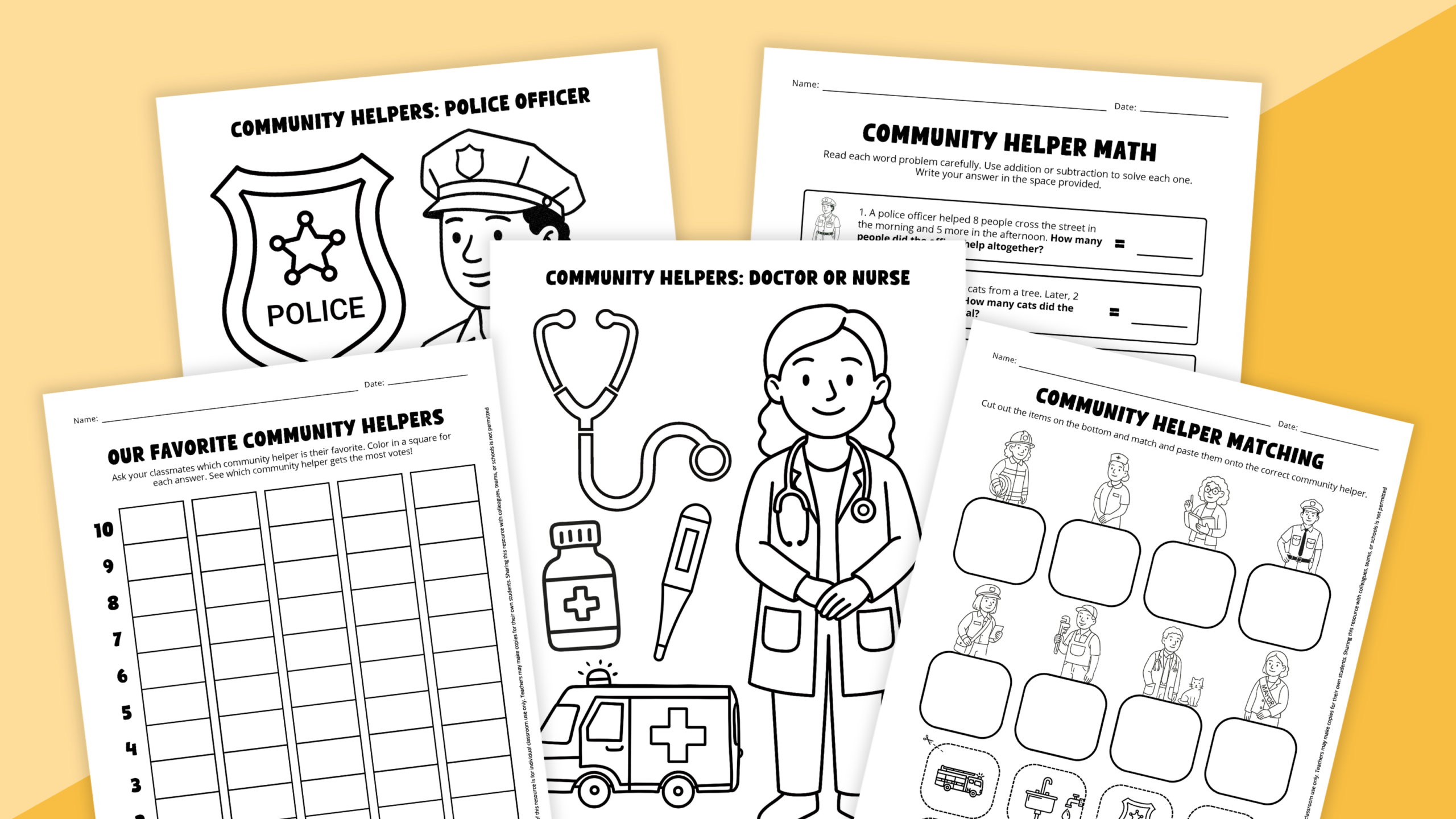 Images of different worksheets and activities in this bundle.
