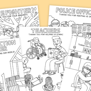 Images from the Community Helpers Coloring Pages bundle.