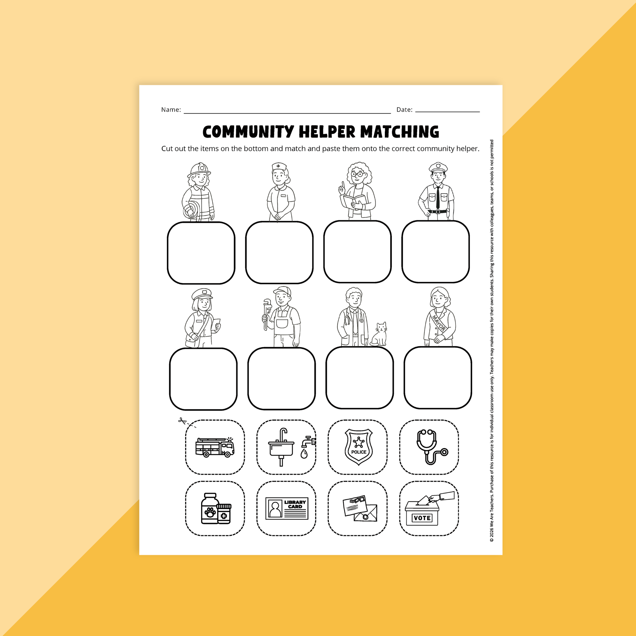 Image of a community helpers matching activity.