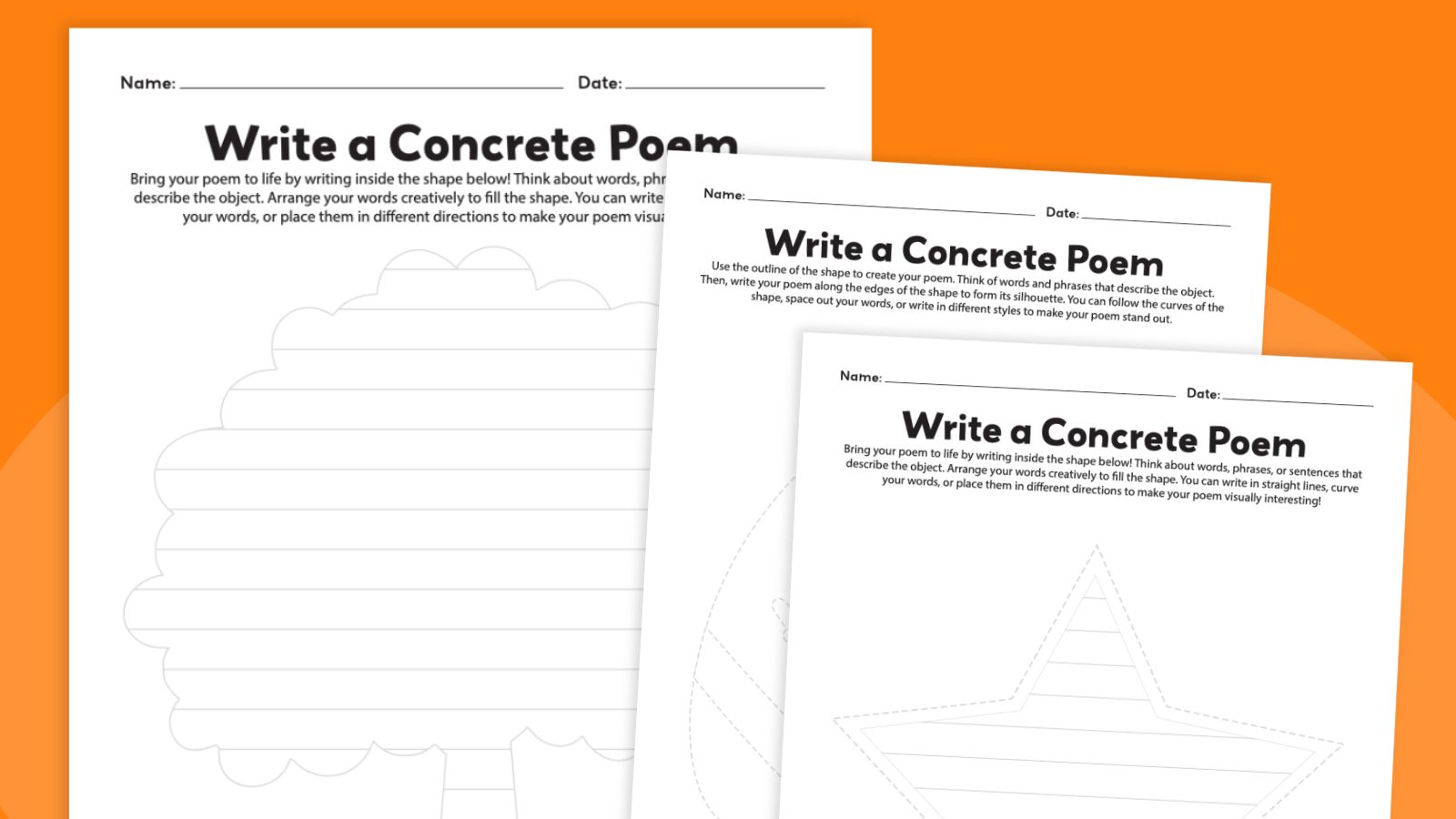 Concrete Poem Templates an image of three printable concrete poem templates