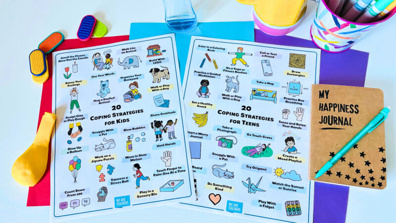 Coping Skills Poster an image of two coping skills posters for kids and teens that include tools that can help surrounding the posters
