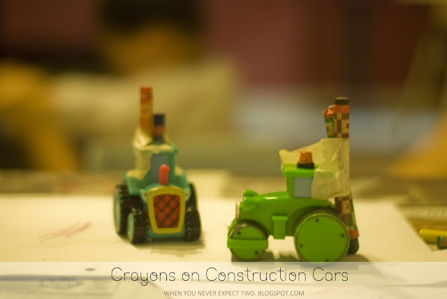Crayons on Construction Cars