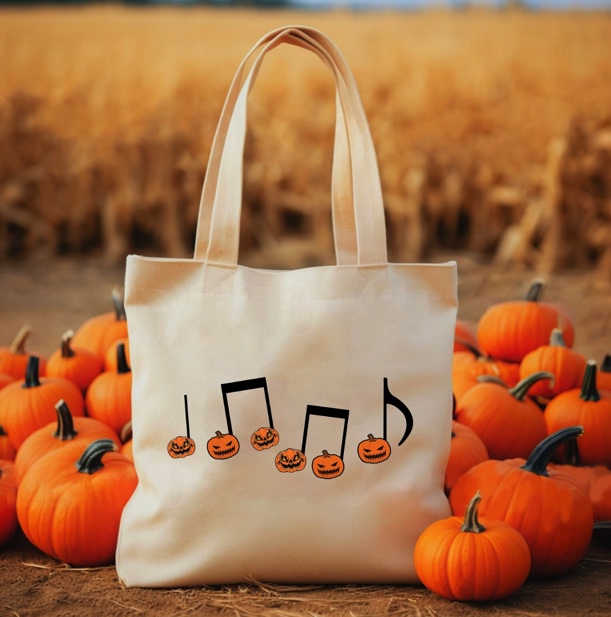 pumpkin music note tote for a Halloween gifts for teachers 