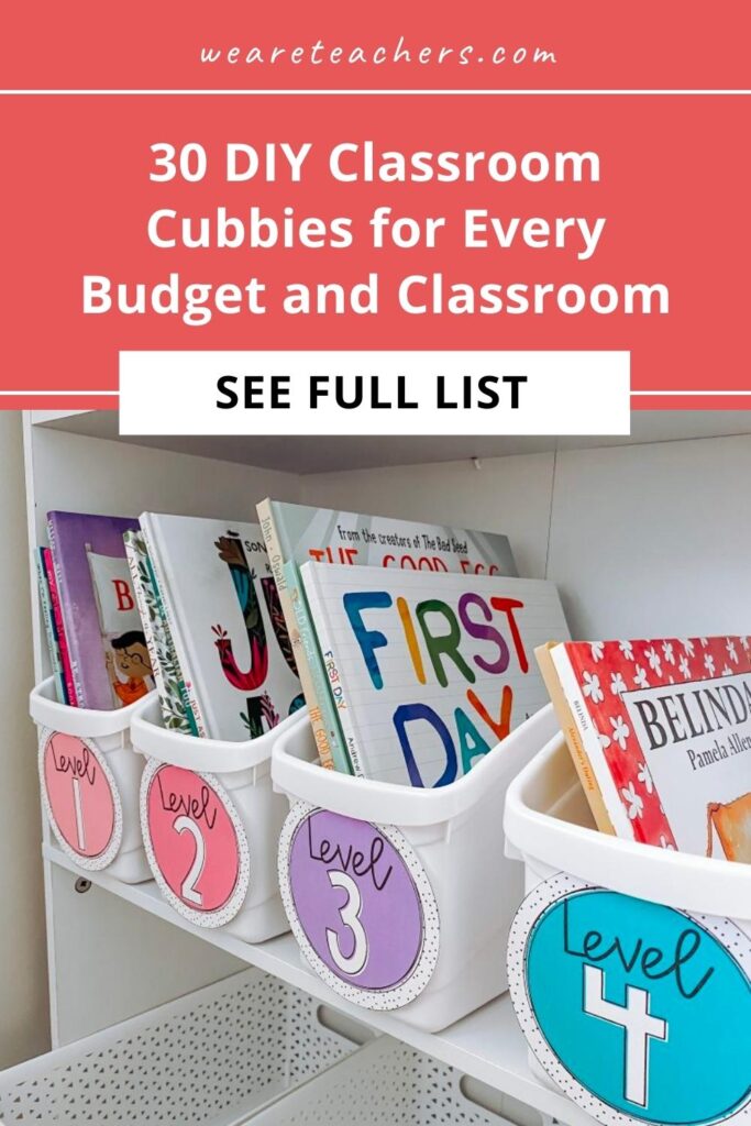 Can't afford premade classroom cubbies? Try these creative ideas using baskets, buckets, bins, and more clever storage solutions.