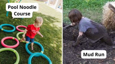 Collage of DIY Obstacle Courses for Kids
