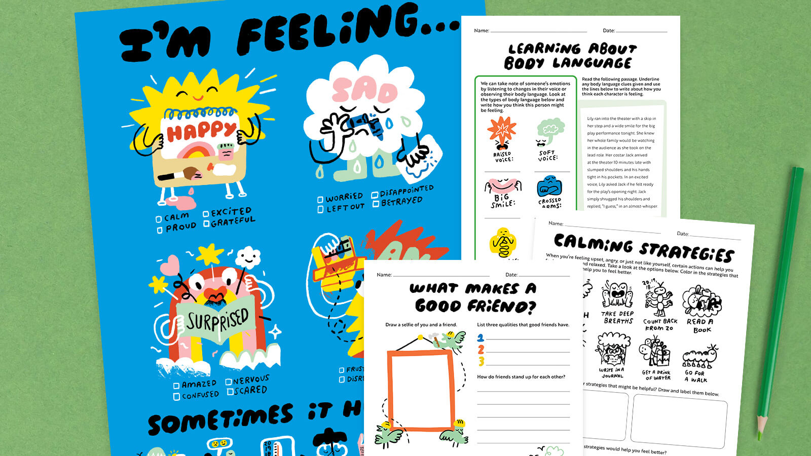 Day One emotions poster and student activity printables