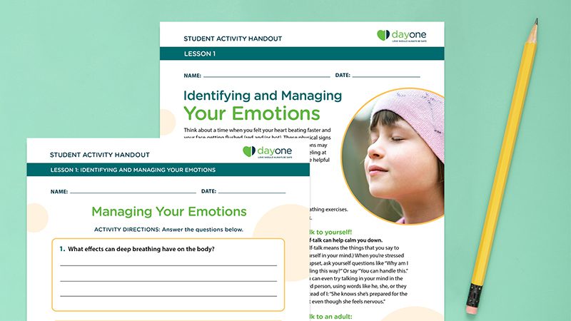 Day One managing emotions hand out