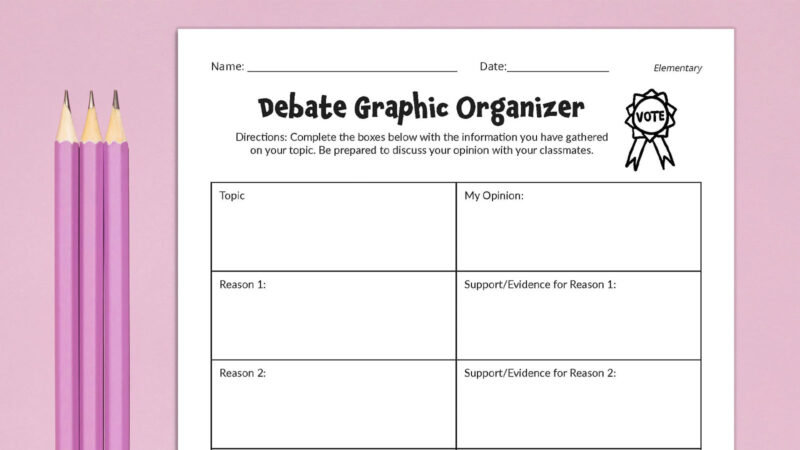 Image of the elementary version of the debate graphic organizer