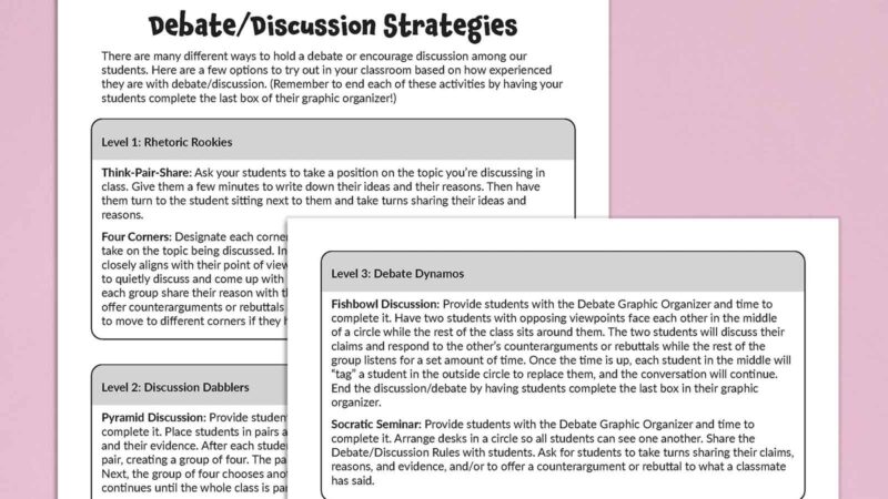 Images of the debate/discussion strategies pages