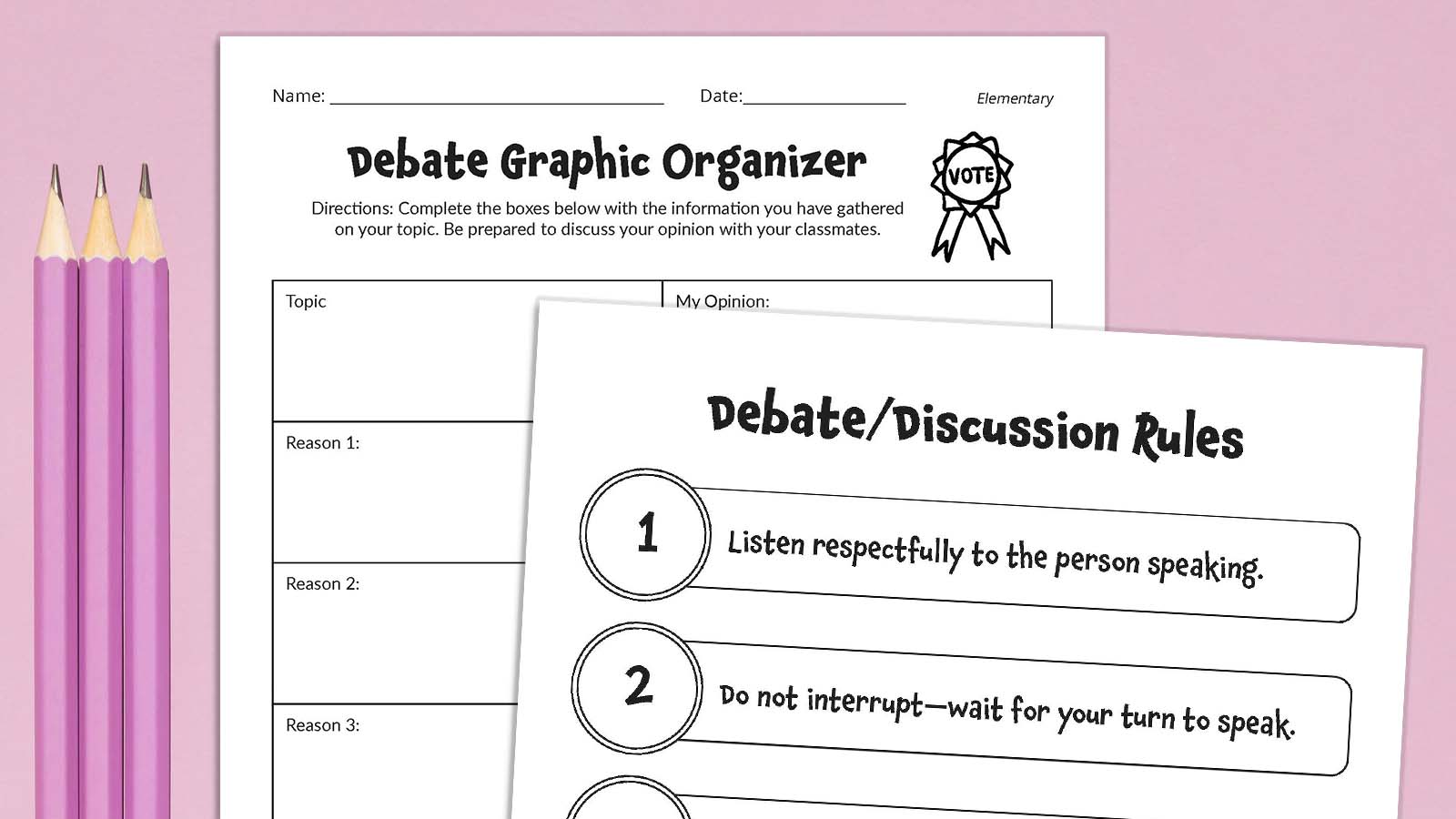 Image of the debate graphic organizer and debate rules