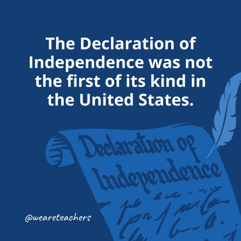 The Declaration of Independence was not the first of its kind in the United States.- facts about the Declaration of Independence