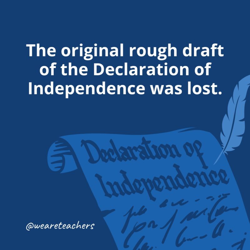 The original rough draft of the Declaration of Independence was lost.