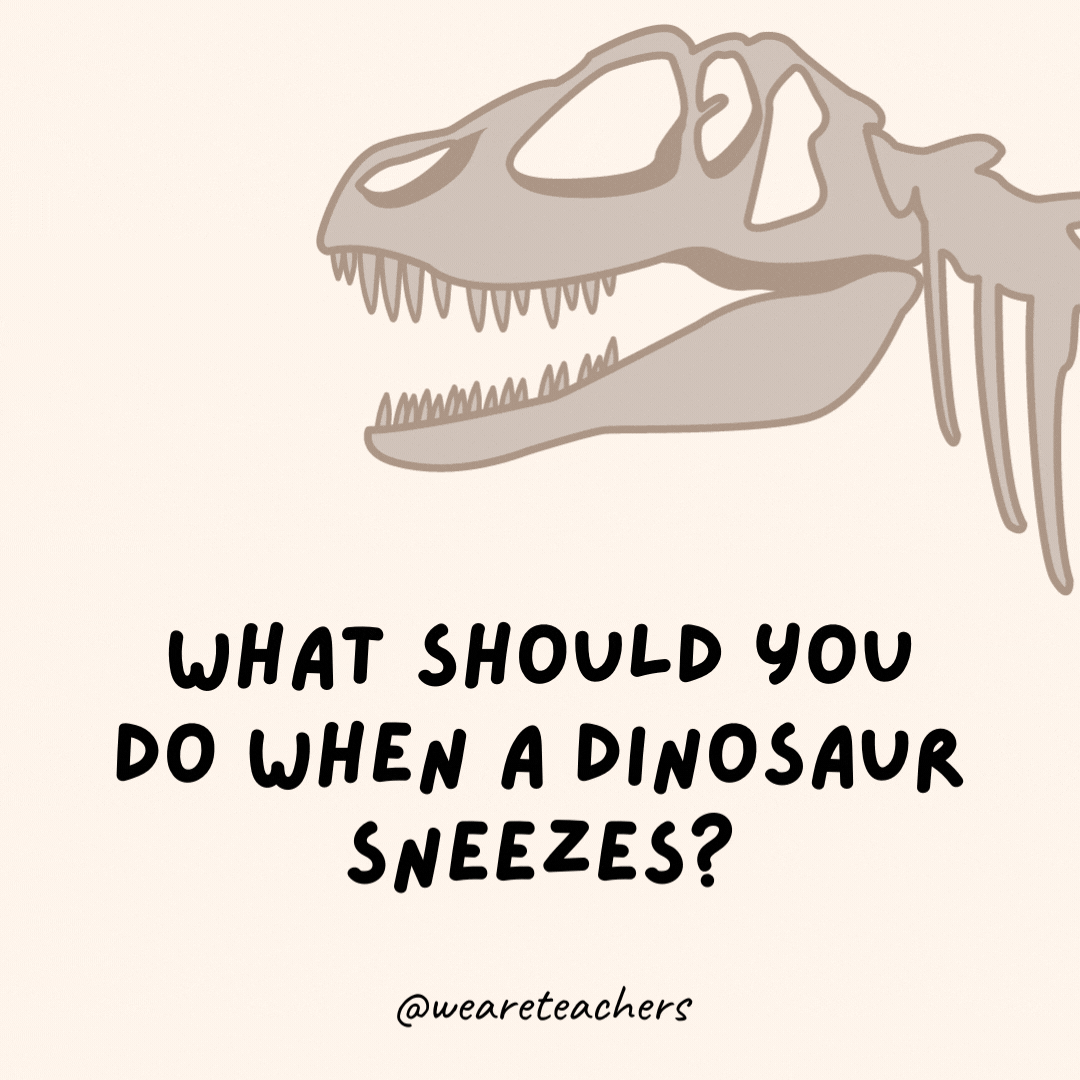 What should you do when a dinosaur sneezes?
