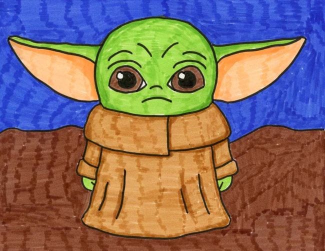 Simple marker drawing of the character known as Baby Yoda, The Child, and Grogu