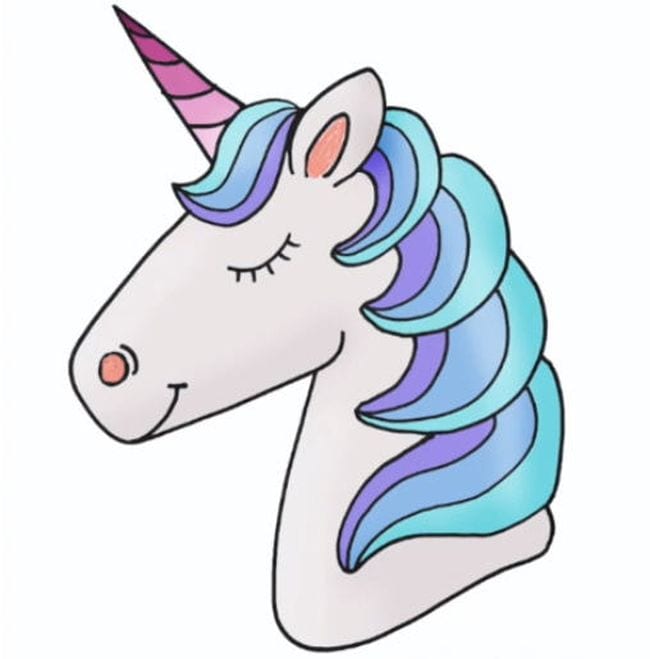 Colorful side profile of a drawing of a unicorn head