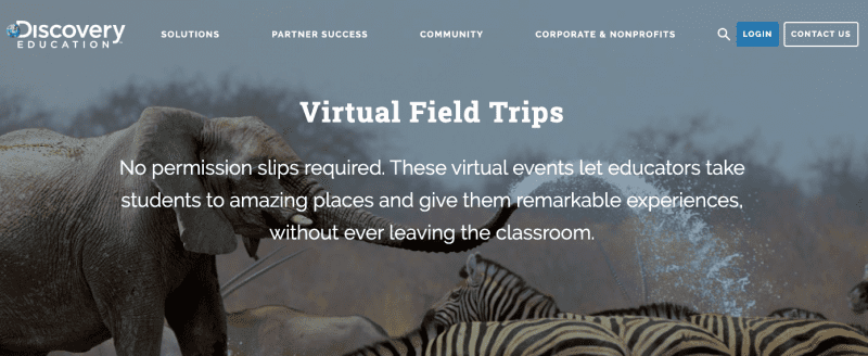 Elephants and zebras in the wild on Discovery Education website