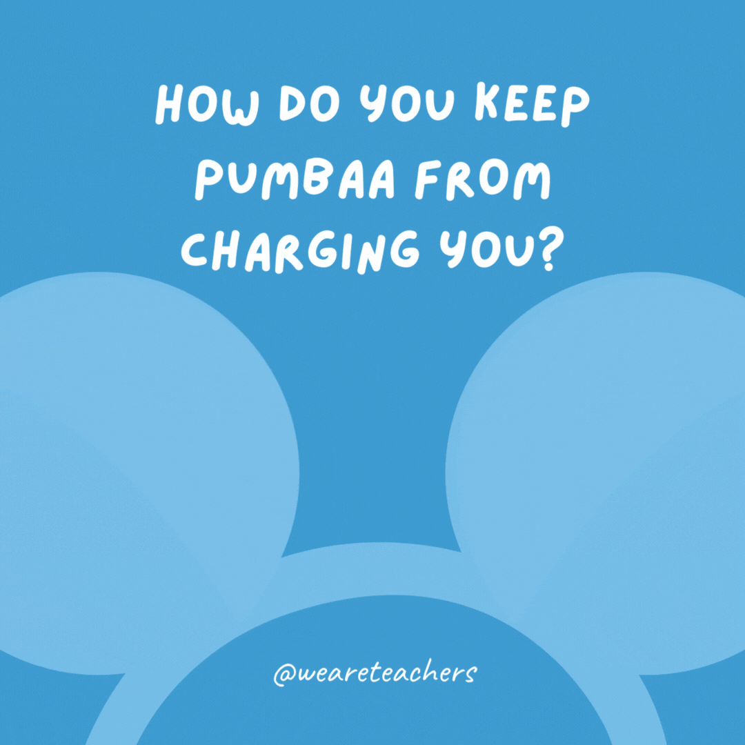 How do you keep Pumbaa from charging you? Take away his credit cards.