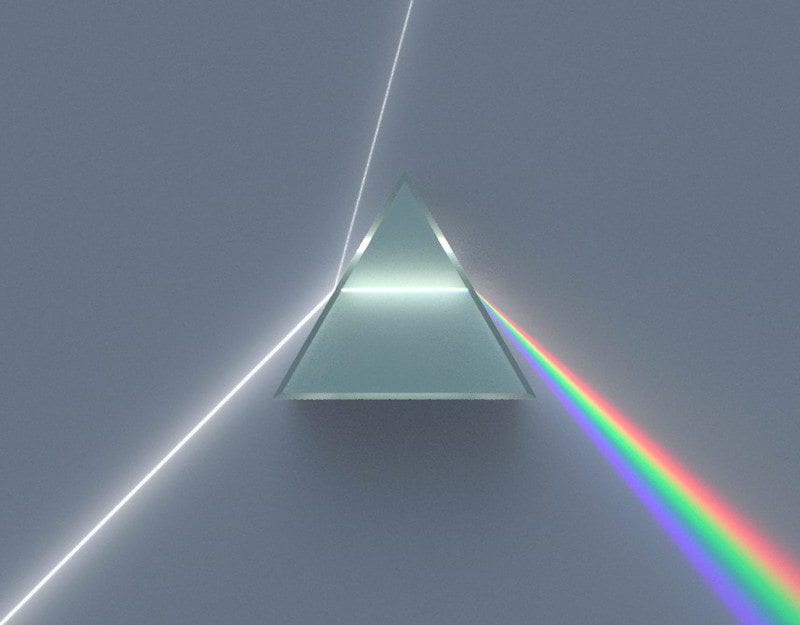 a prism reflects the colors of the rainbow