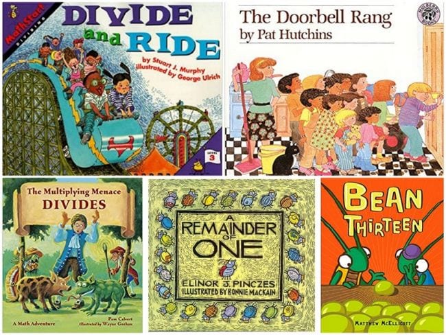 Collage of books about teaching division