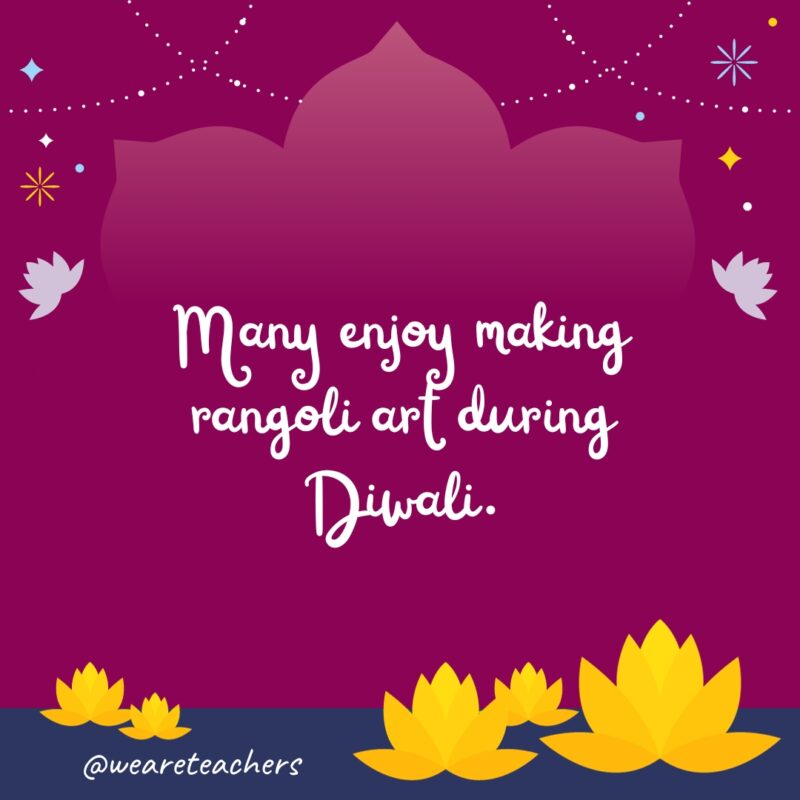 Many enjoy making rangoli art during Diwali.- fun facts about Diwali
