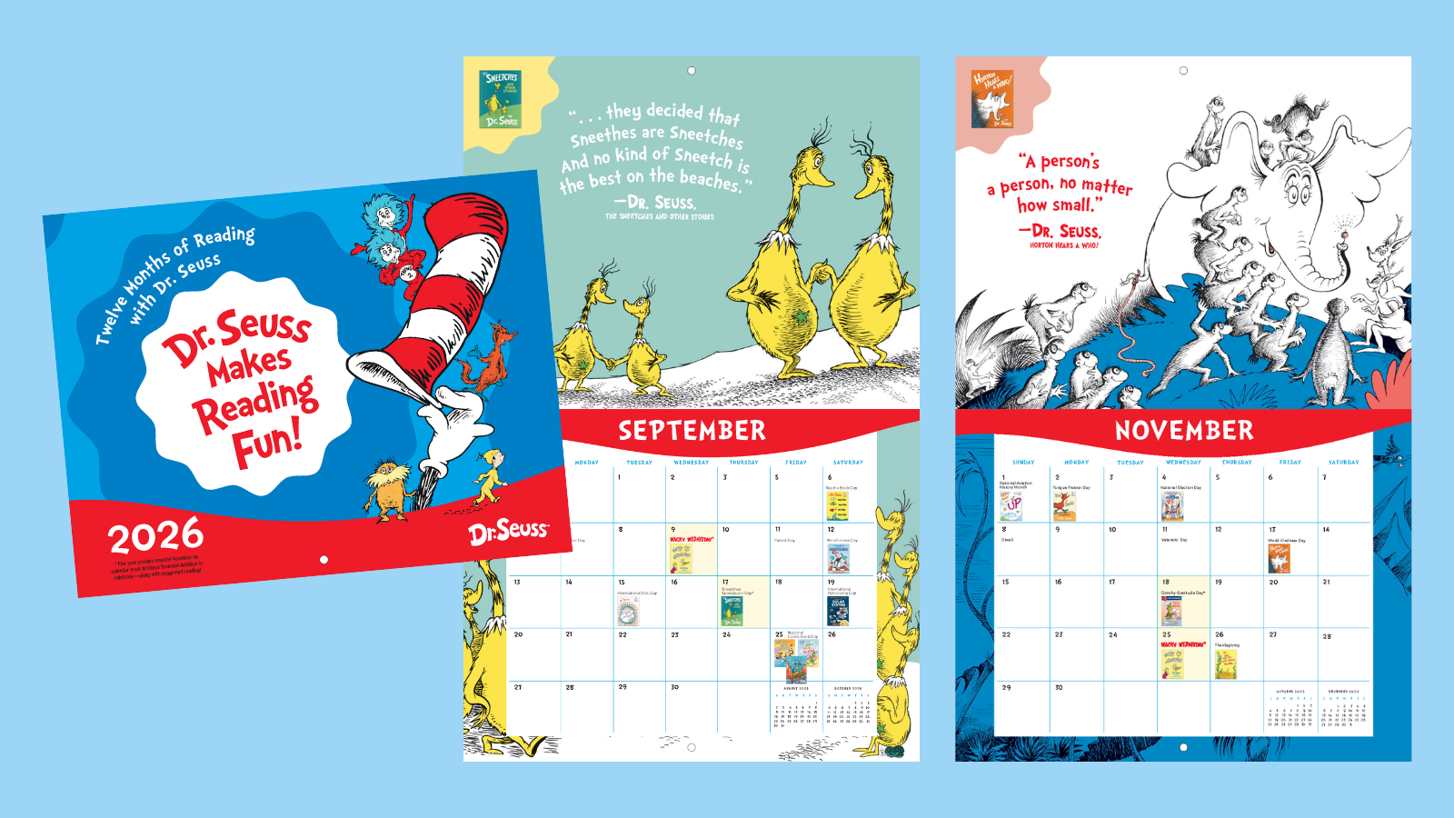 Get the Dr. Seuss 2025 Calendar with book recommendations for holidays, plus posters for your classroom.